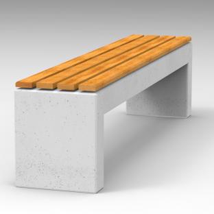 Betonowa ławka bez oparcia, dostępna z wygodnym siedziskiem z drewna świerkowego lub egzotycznego.