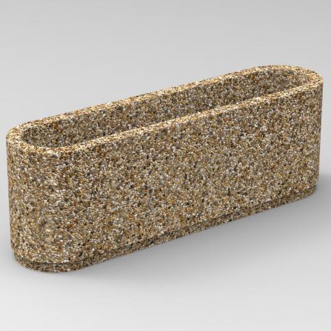 Donica OLIVIA wykonana w technologii betonu płukanego z charakterystycznie zaokrąglonymi krótkimi ścianami.