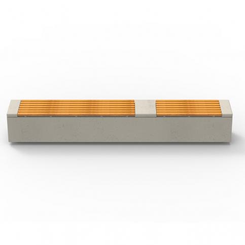 Betonowa ławka zewnętrzna wykonana w technologii betonu architektonicznego, z wygodnym siedziskiem drewnianym. 