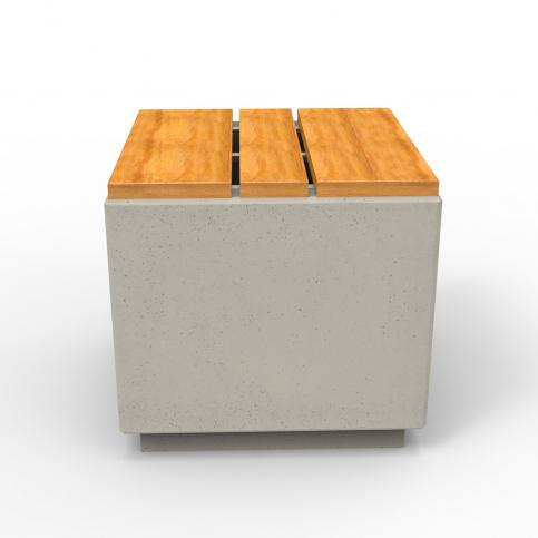 Ławka CUBE 50 deco o wymiarach zewnętrznych 50 x 50 x wys. 48 cm. Produkt dostępny w bogatej ofercie kolorystycznej kolorów betonu oraz drewna.