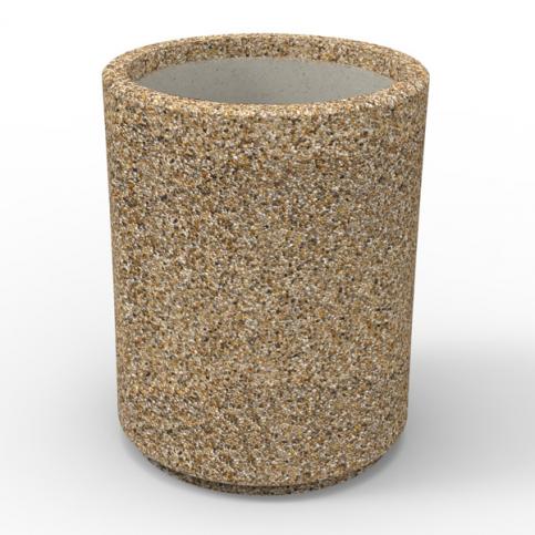Okrągła donica miejska wykonana w technologii betonu płukanego.