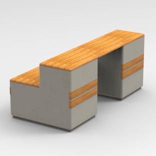 Siedzisko betonowe z elementami z drewna iglastego.