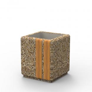 Kwadratowa donica z serii produktów LARGO. Beton płukany wzbogacony o elementy drewniany.