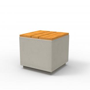 Ławka CUBE 50 deco o wymiarach zewnętrznych 50 x 50 x wys. 48 cm. Produkt dostępny w bogatej ofercie kolorystycznej kolorów betonu oraz drewna.